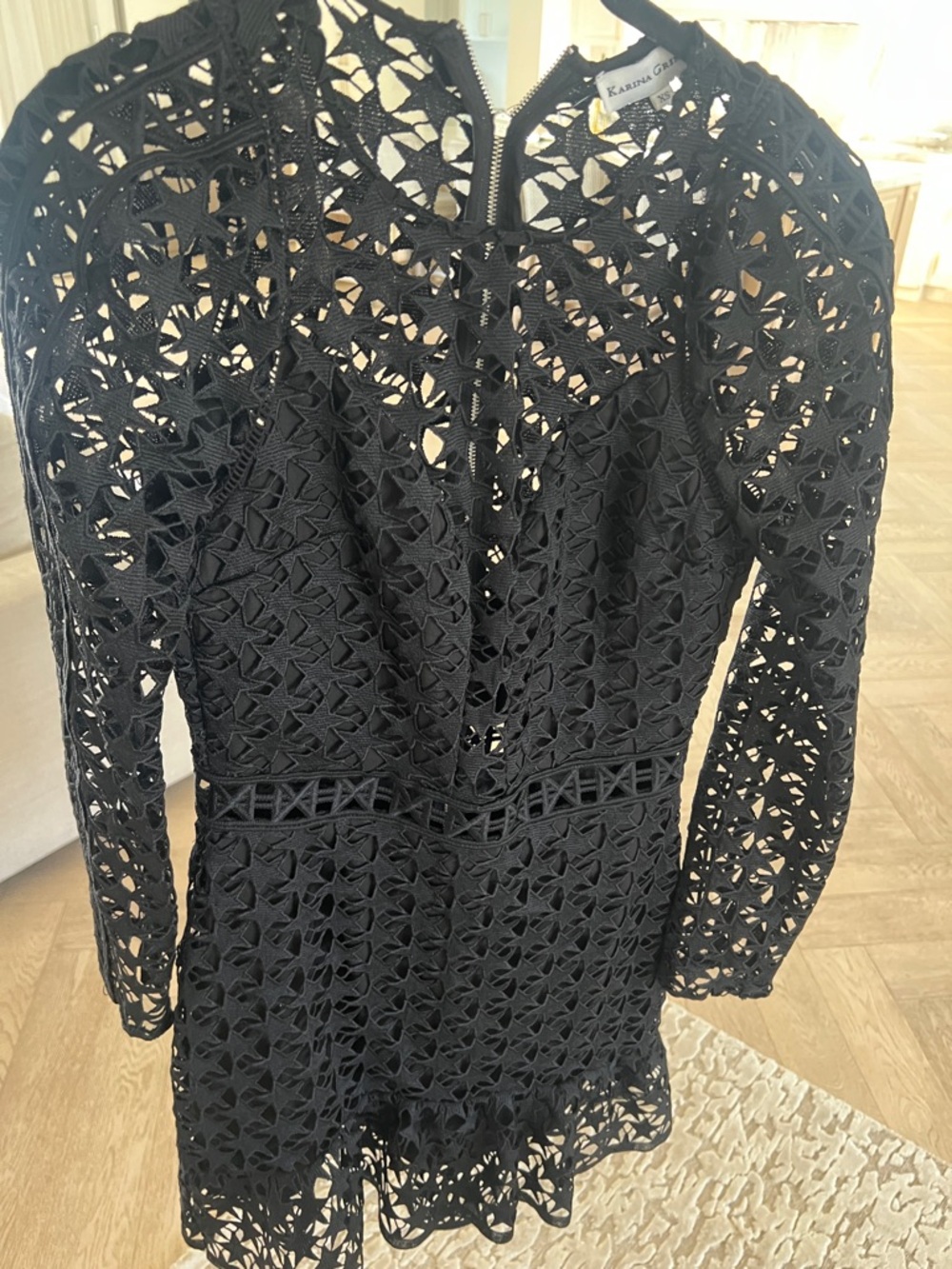 Karina Grimaldi Black Crochet Long-Sleeve Mini Dress